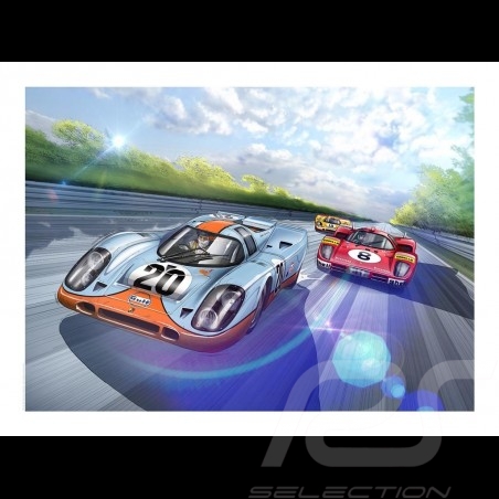Poster Porsche 917 K n° 20 Gulf Steve McQueen Le Mans Full Speed