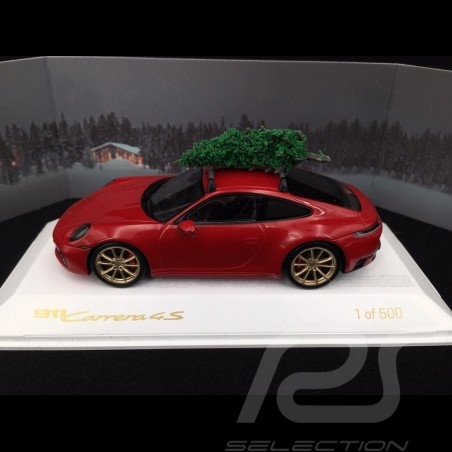 Porsche 911 type 992 Carrera 4S 2019 rouge red rot carmin avec sapin de Noël 1/43 Spark WAXL2000002