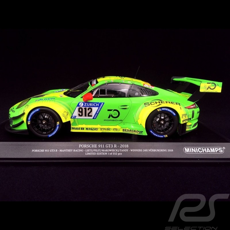 Porsche 911 type 991 GT3 R Winner Nürburgring 2018 n° 912 Manthey racing 1/18 Minichamps 155186912