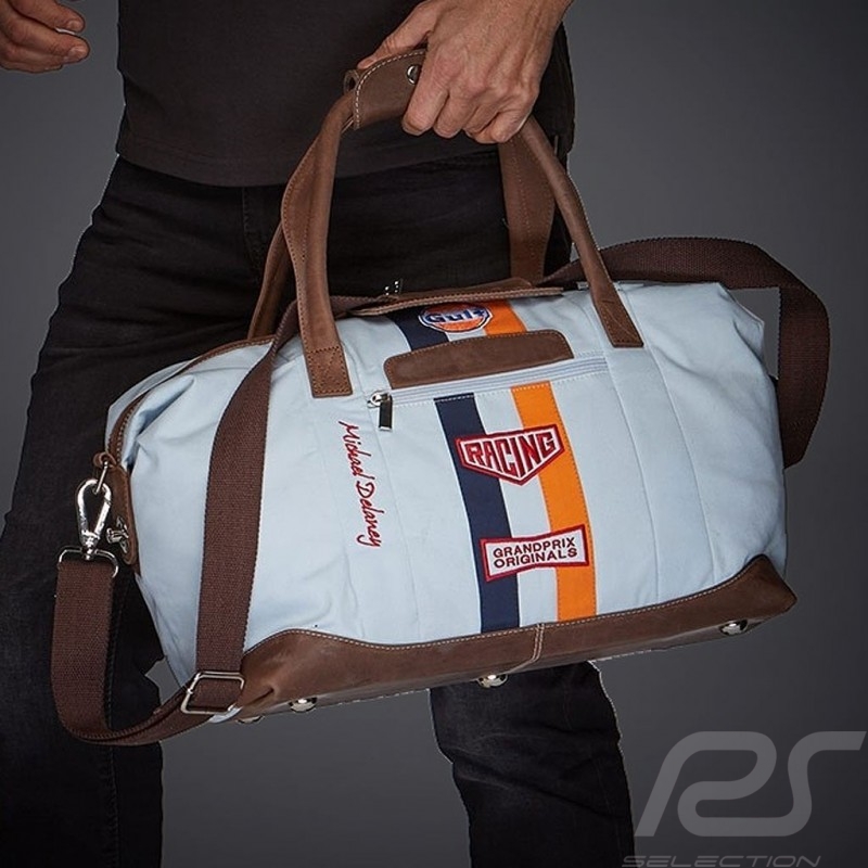 Sac de voyage Gulf Steve McQueen Le Mans Medium Travel bag Reisetasche Bleu Gulf Blue Blau Coton cuir Cotton leather baumwolle l