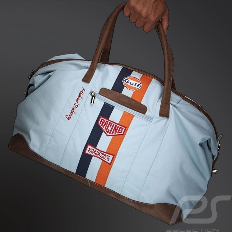 Sac de voyage Gulf Steve McQueen Le Mans bleu Gulf blue blau Travel bag Reisetasche Coton cuir Cotton Leather Baumwolle Leder