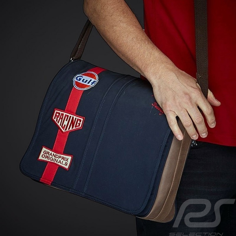 Messengerbag Gulf Le Mans 1968 Sieg beige Leder / Stoff