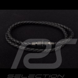 Bracelet Porsche double cuir noir tressé Grooves 2.0 Porsche Design