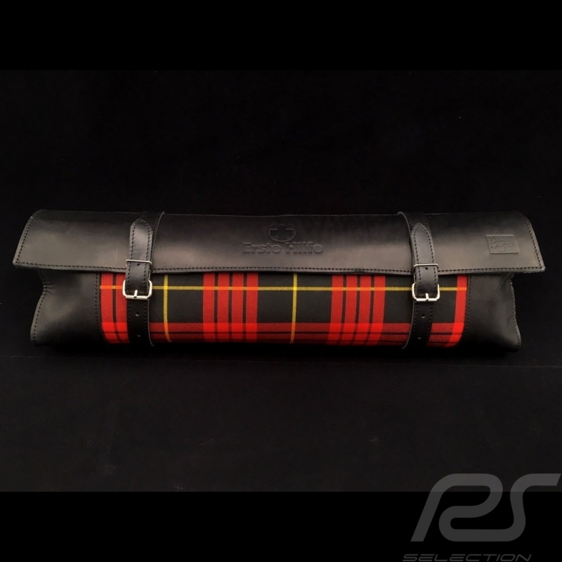 Original Porsche Tartan bag with straps plaid fabric / Black Recaro leather - first aid kit included