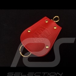 Porte-clés Porsche etui cuir rouge Reutter chainette plaqué or rétractable key pouch Schlüsseltäschchen 