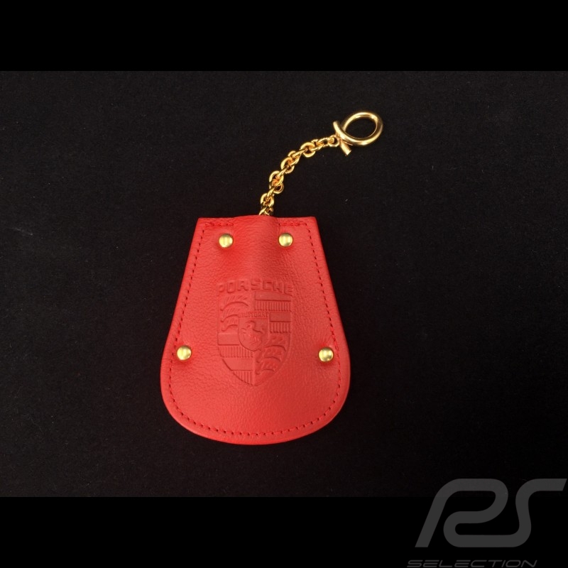 Porte-clés Porsche etui cuir rouge Reutter chainette plaqué or rétractable key pouch Schlüsseltäschchen Porte-clés Porsche etui cuir rouge Reutter chainette plaqué or rétractable key pouch Schlüsseltäschchen