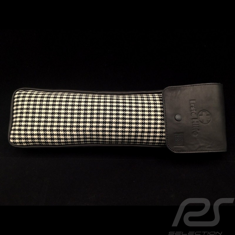 Original Porsche Pepita Houndstooth fabric / Black Recaro leather bag with flap - first aid kit included
