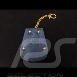 Porte-clés Porsche etui cuir bleu Reutter chainette plaqué or rétractable key pouch Schlüsseltäschchen 