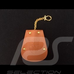 Porsche key pouch brown leather Reutter retractable gold plated chain
