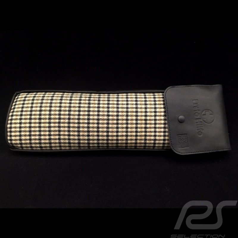 Original Porsche Pepita brown Houndstooth fabric / Black Recaro leather bag with flap - first aid kit included