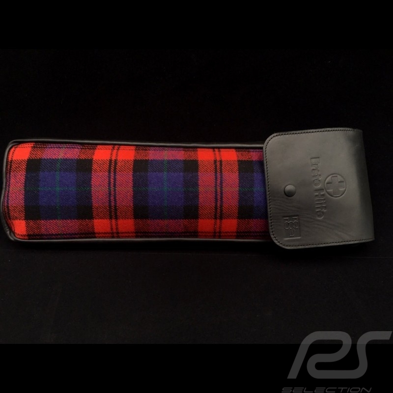 Etui tissu original Porsche Tartan écossais / Cuir Recaro noir avec rabat - trousse de secours incluse bag tasche