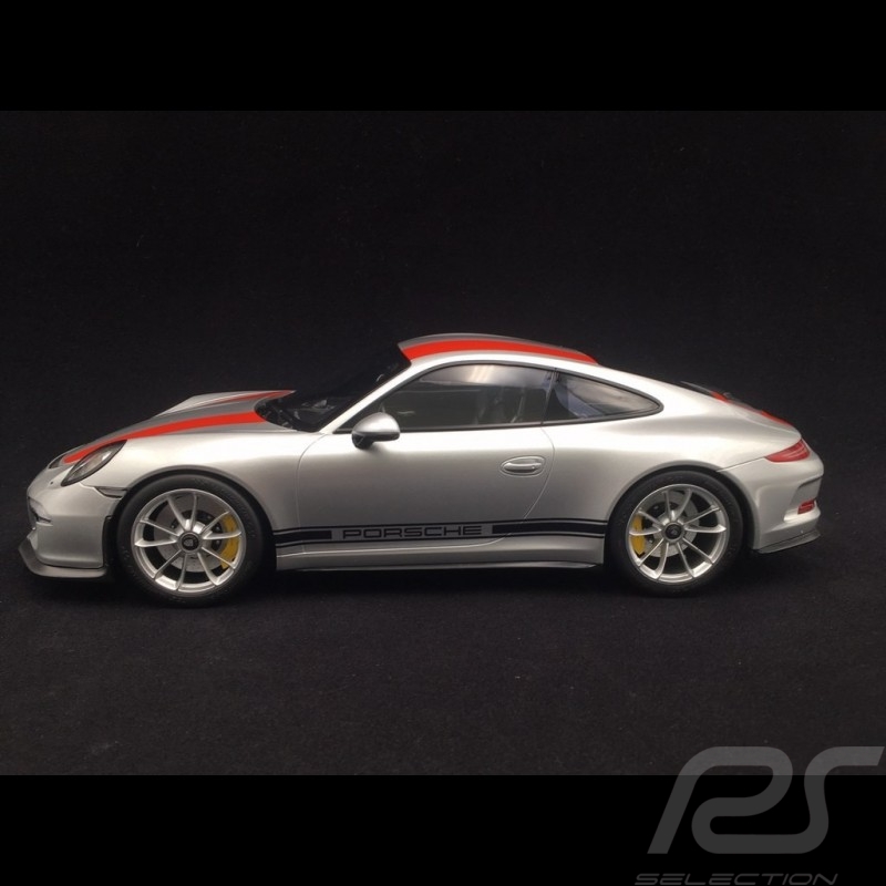 Porsche 911 R type 991 2016 argent / bandes rouges 1/12 Minichamps 125066321