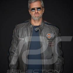 Gulf leather jacket Dakota Super Sport Racing Team Classic driver Grey - men