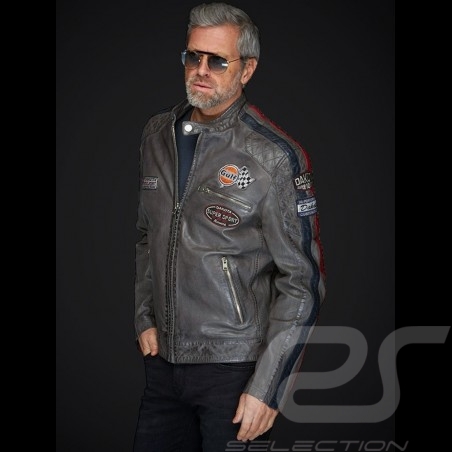 Inactief Geef rechten onstabiel Gulf leather jacket Dakota Super Sport Racing Team Classic driver Grey - men