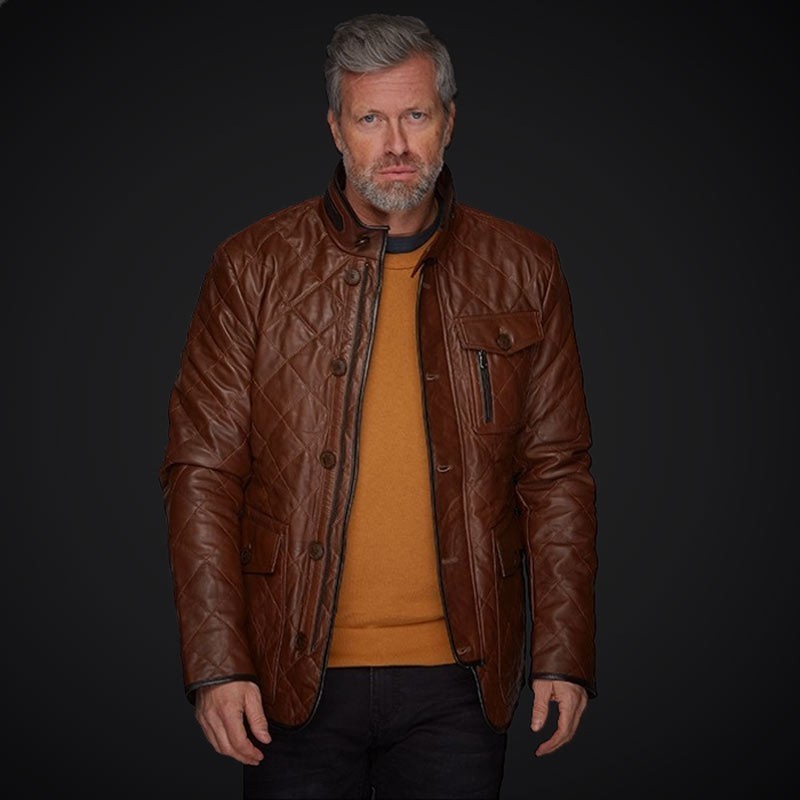 LederJacke Gentleman driver Miles Gesteppte Braun Herren