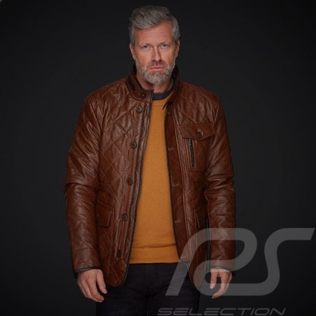 Leather jacket Gentleman driver Miles Quilted Brown - men