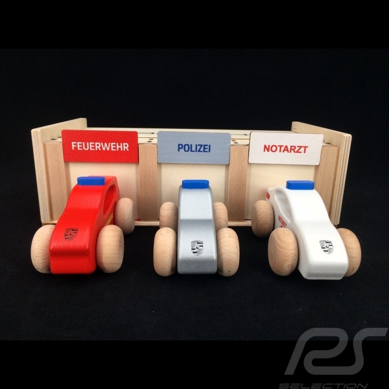 Porsche Garage aus Holz mit 3 Autos Feuerwehr / Polizei / Krankenwagen Porsche WAP0400020L0EF