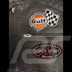 Veste cuir Gulf Dakota Super Sport Racing Team Classic pilote Gris  anthracite Jacket Jacke homme men herren