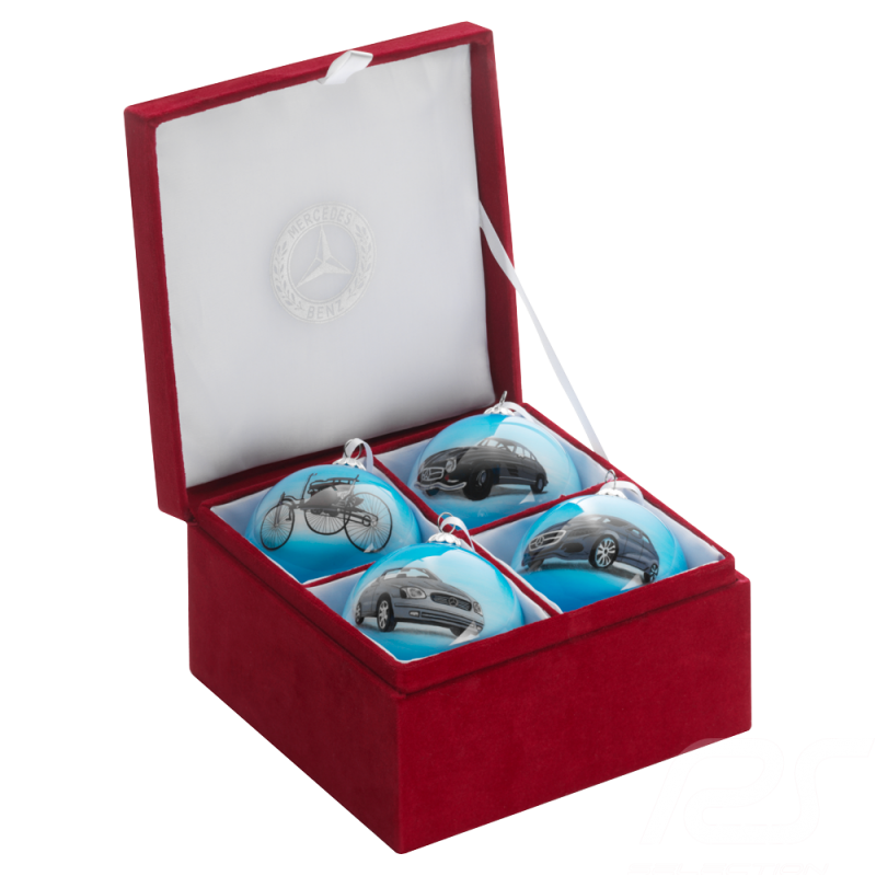 Boules de Noël Christmas balls Weihnachtskugeln Mercedes lot de 4 bleues Christmas balls set of 4 blue Weihnachtskugeln 4er Set 