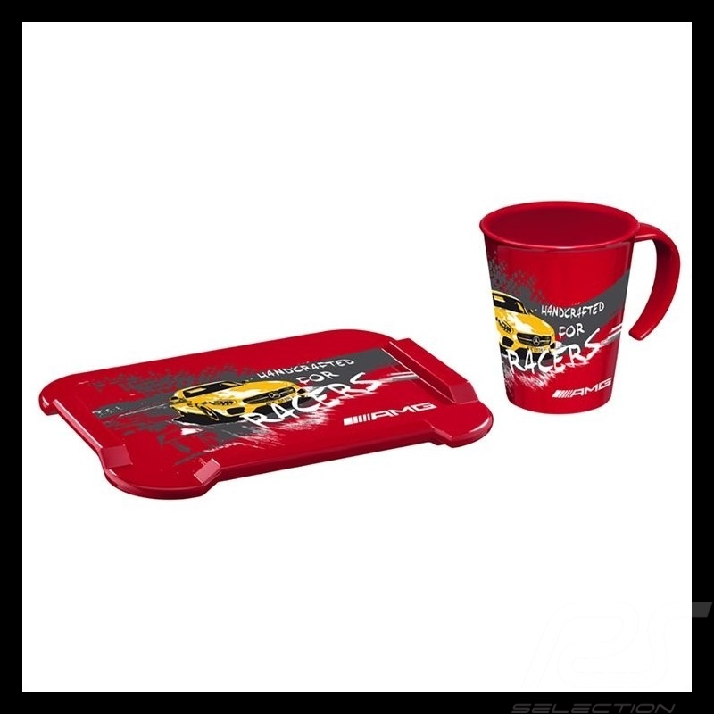 Ensemble petit-déjeuner breakfast set Mercedes tasse et plateau Frühstücksset tasse und tablett rouge red rot Mercedes-Benz B669