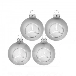 Boules de Noël Christmas balls Weihnachtskugeln Mercedes lot de 4 avec logo en étoile argent set of 4 with star logo silver 4er 