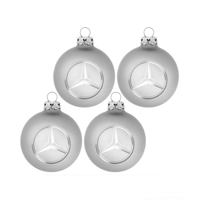 Boules de Noël Christmas balls Weihnachtskugeln Mercedes lot de 4 avec logo en étoile argent set of 4 with star logo silver 4er 
