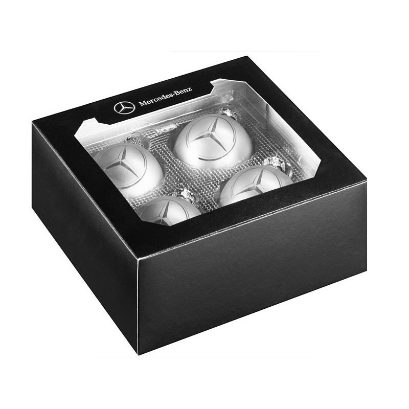 Boules de Noël Mercedes lot de 4 avec logo en étoile argent Mercedes