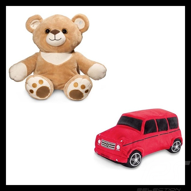 Peluche teddy bear Teddybär Mercedes ourson Carl réversible reversible reversibler classe G polyester beige / rouge G-class poly