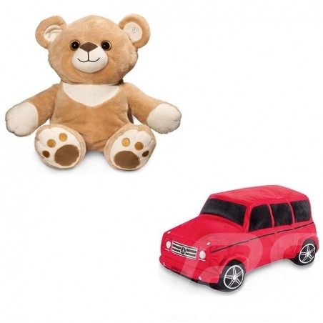 Peluche teddy bear Teddybär Mercedes ourson Carl réversible reversible reversibler classe G polyester beige / rouge G-class poly