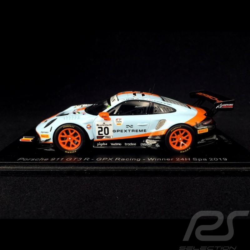 Porsche 911 type 991 GT3 R vainqueur winner sieger 24H Spa 2019 n° 20 Gulf GPX Racing 1/43 Spark SB251