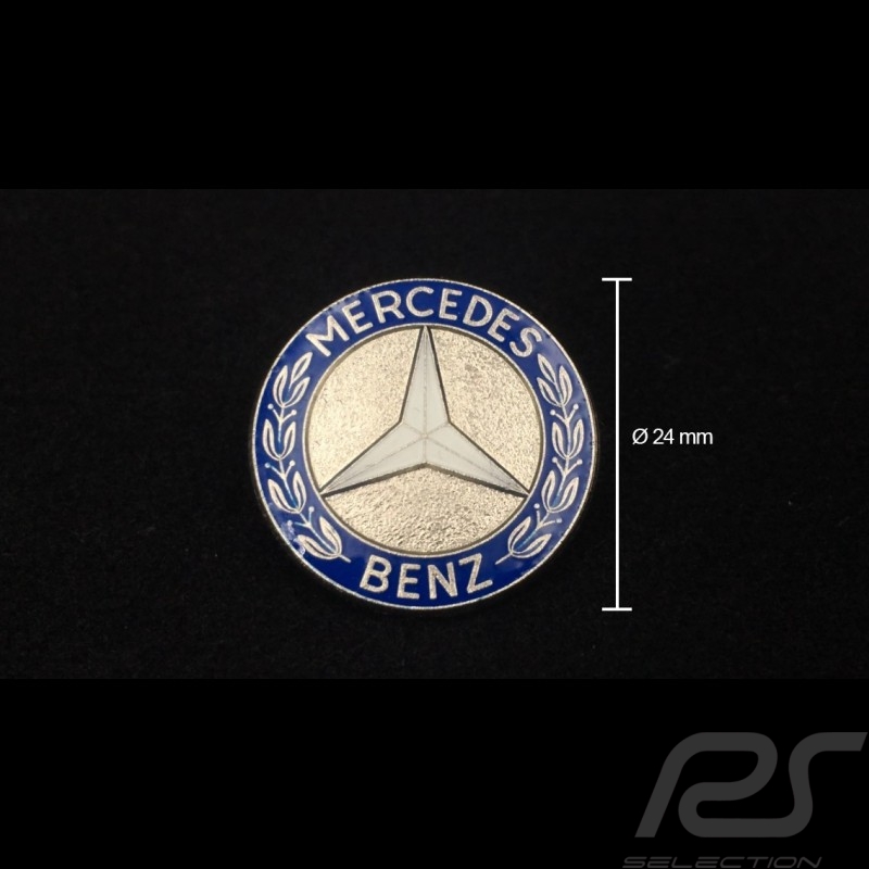 Pin emblème emblem Mercedes-Benz diamètre diameter durchmesser 24 mm laqué lacquered et chromé chrome chrom bleu blue blau et ar