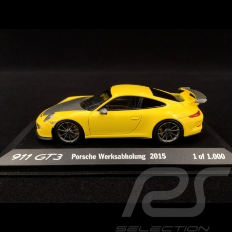 Porsche 991 GT3 Enlèvement à l’usine factory setting werkshabholung 2015 jaune 1/43 Minichamps WAX20130022