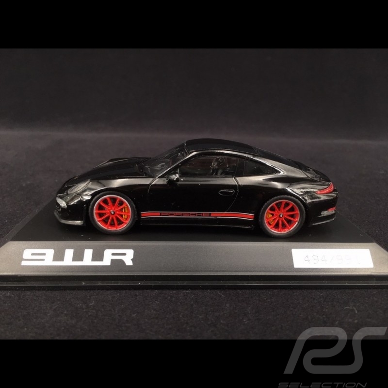 Porsche 911 R typ 991 2016 schwarz / schwarze und rote Streifen 1/43 Spark WAX02020054
