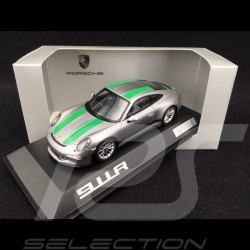 Porsche 911 R 2016 Gris métallisé / bandes vertes metallic grey / green stripes metallic grau / grünen 1/43 SPARK WAP0201460G