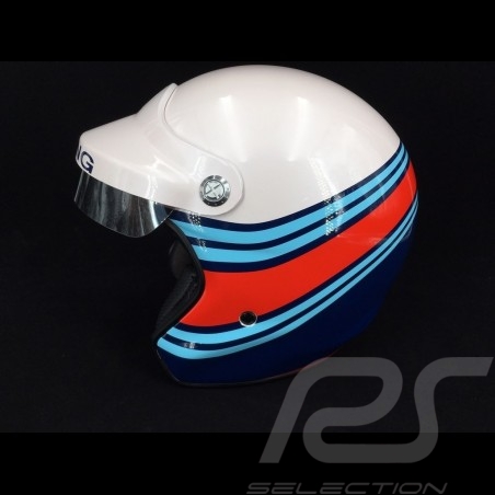 Casque racing blanc métallisé / bleu / rouge helmet helm