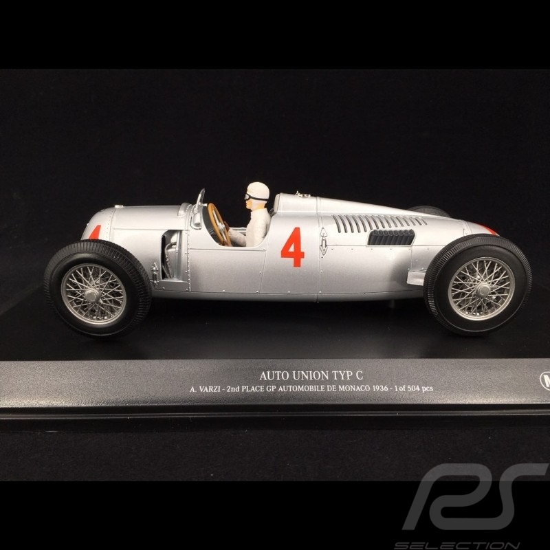 Auto-Union type C n°4 2nd Grand prix de Monaco 1936 with Achille Varzi at the wheel 1/18 Minichamps 155361004
