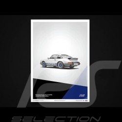 Porsche Poster Affiche Plakat 911 Carrera RS 1973 Blanc white weiß Grand Prix / bleu blue blau Unique & Limited 16002