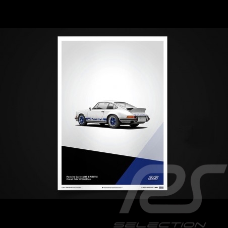 Porsche Poster Affiche Plakat 911 Carrera RS 1973 Blanc white weiß Grand Prix / bleu blue blau Unique & Limited 16002