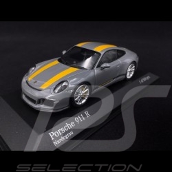 Porsche 911 R type 991 2016 Nardo grey yellow stripes 1/43 Minichamps 413066232