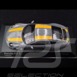 Porsche 911 R type 991 2016  1/43 Minichamps 413066232 gris Nardo bandes jaunes Nardo grey yellow stripes Nardograu gelbe Streif