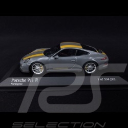 Porsche 911 R type 991 2016 Nardo grey yellow stripes 1/43 Minichamps 413066232