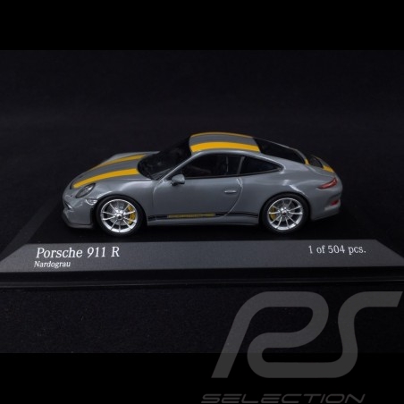 Porsche 911 R type 991 2016 Nardograu gelbe Streifen 1/43 Minichamps 413066232