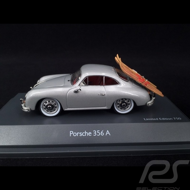 Porsche 356 A 1956 argent avec skis nautiques 1/43 Schuco 450269000 with water skis mit Wasserskiern