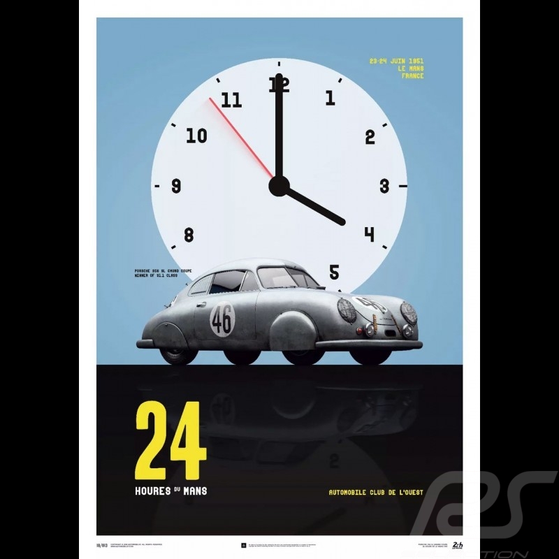 Porsche Poster 356 Gmund Sieger 24h le Mans 1951 n° 46 Veuillet / Mouche