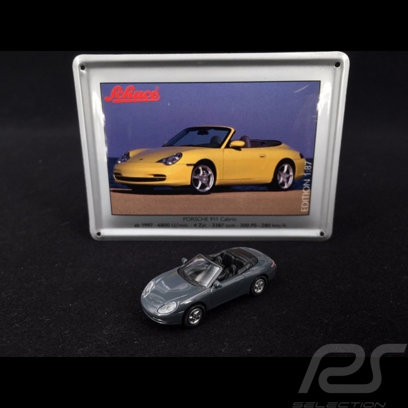 Porsche 911 Carrera Cabriolet typ 996 1997 grau mit metallischer Karte 1/87 Schuco 452693200