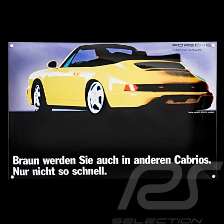 Plaque émaillée Porsche 911 Cabriolet type 964 Jaune 40 x 60 cm PCG00096410 Enamel plate Emailleschild 