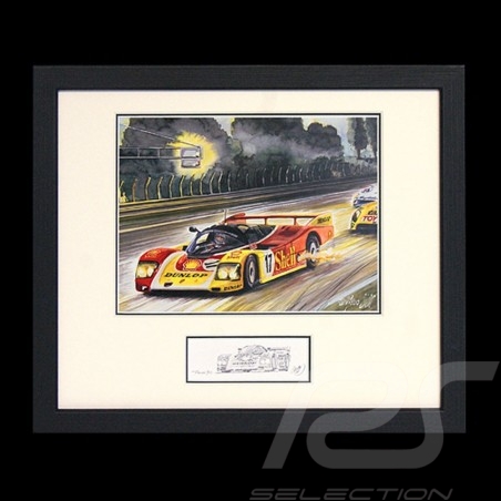 Porsche 962 C n° 17 Shell night race wood frame black with black and white sketch Limited edition Uli Ehret - 258
