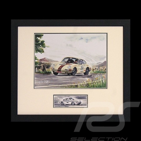 Porsche Poster 911 2.0 P. und J. M. Bussolini Schwarz Rahmen mit Schwarz-Weiß Skizze Limitierte Auflage Uli Ehret - 285
