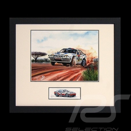 Porsche Poster 924 Safari Schwarz Rahmen mit Skizze Limitierte Auflage Uli Ehret - 286