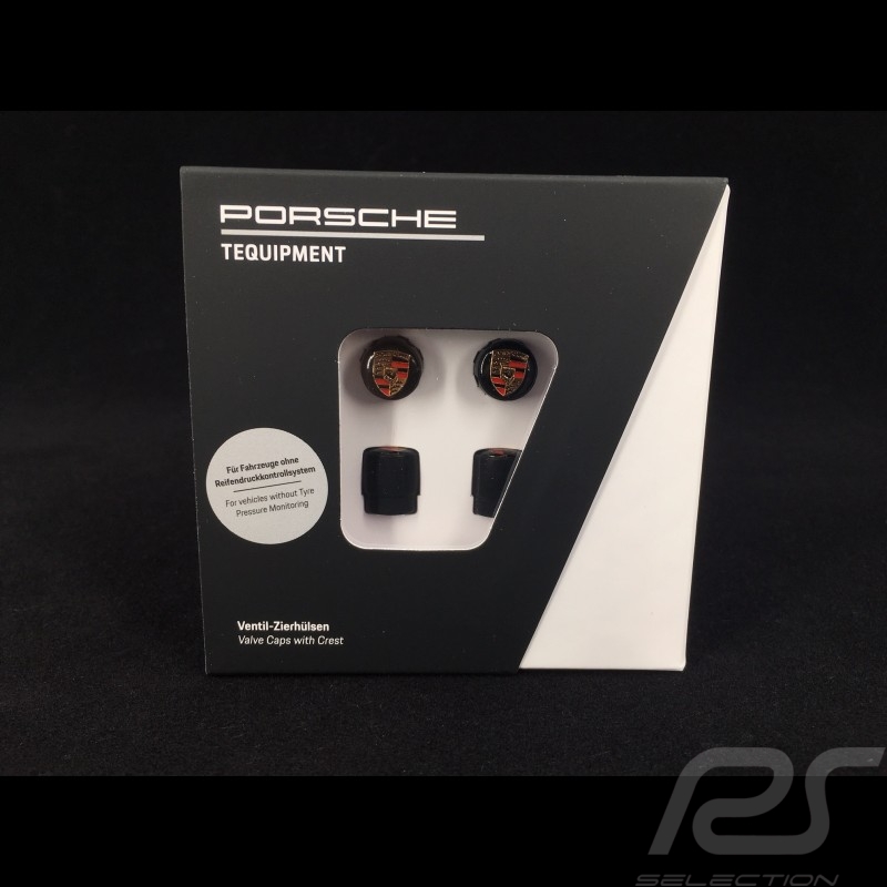 Bouchon de valve Porsche noir / logo couleur - lot de 4 - Porsche Original 99104460266 valve cap ventilkappen 